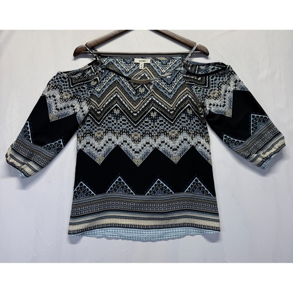 Meraki Cold Shoulder Blouse Top Womens Medium Multicolor Geometric Tribal Print